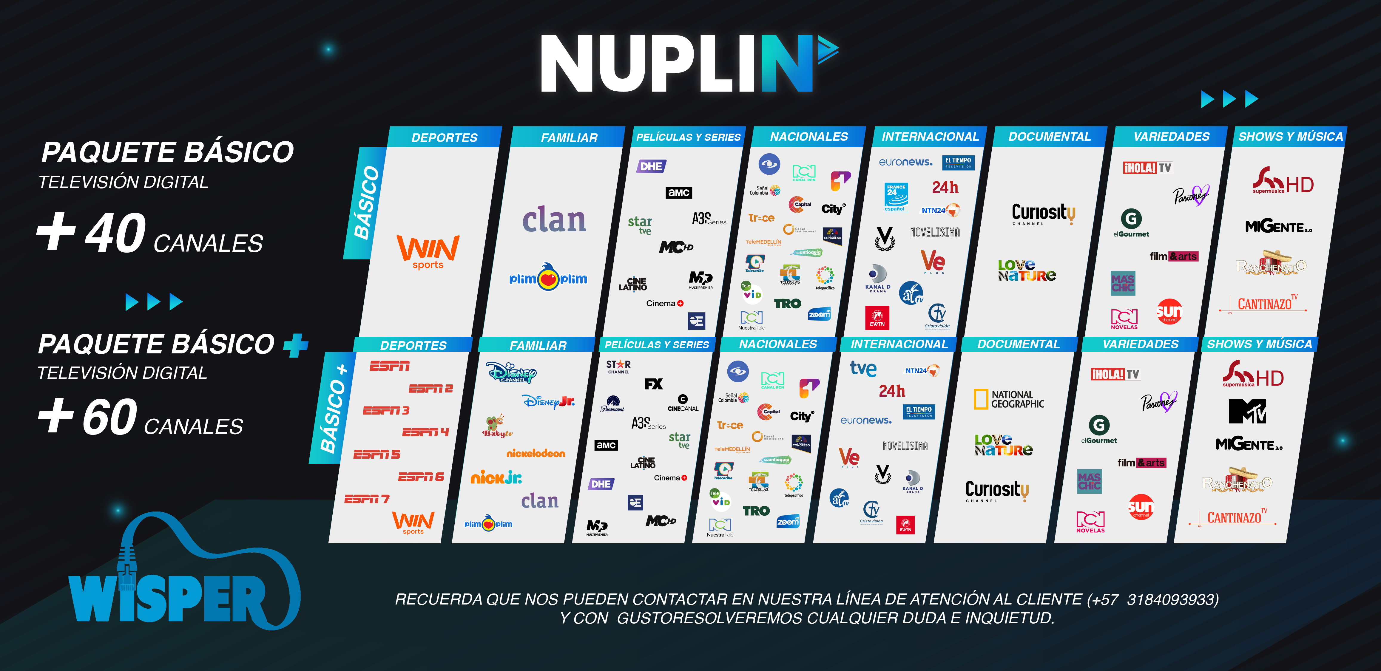 Paquetes Nuplin: Flex, Flex + WIN Sports, Flex + WIN Sports + WIN+ Fútbol